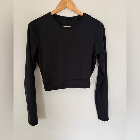 Lululemon Black Long Sleeve Cropped Top Crisscross Back Reflective - Picture 2 of 3